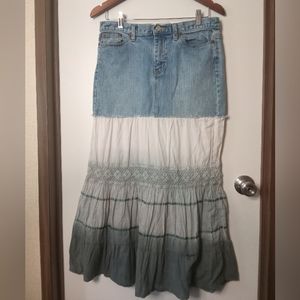 Y2K vintage style denim peasant boho jean skirt